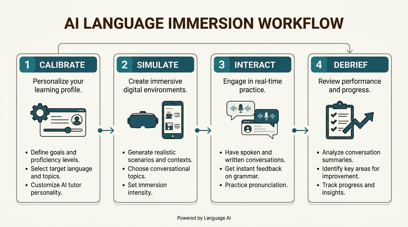 4-Step AI Language Immersion Workflow Diagram